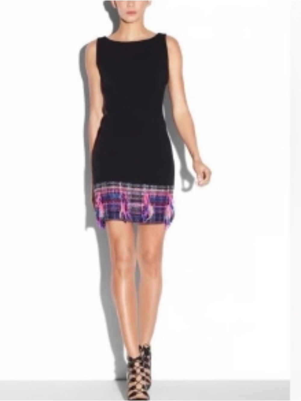Milly Black Sleeveless Sheath Dress with Pink and Blue Fringe - Picture 5 of 5